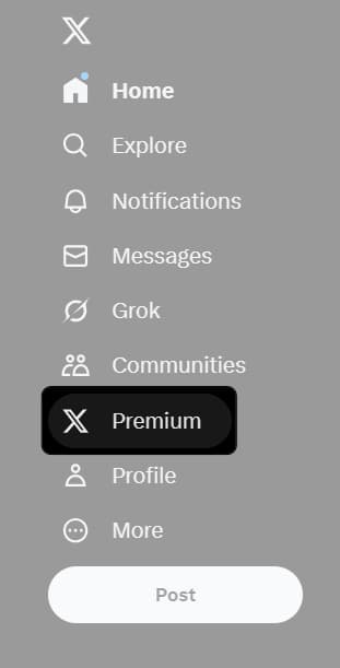Open X webpage and access premium option from side menu