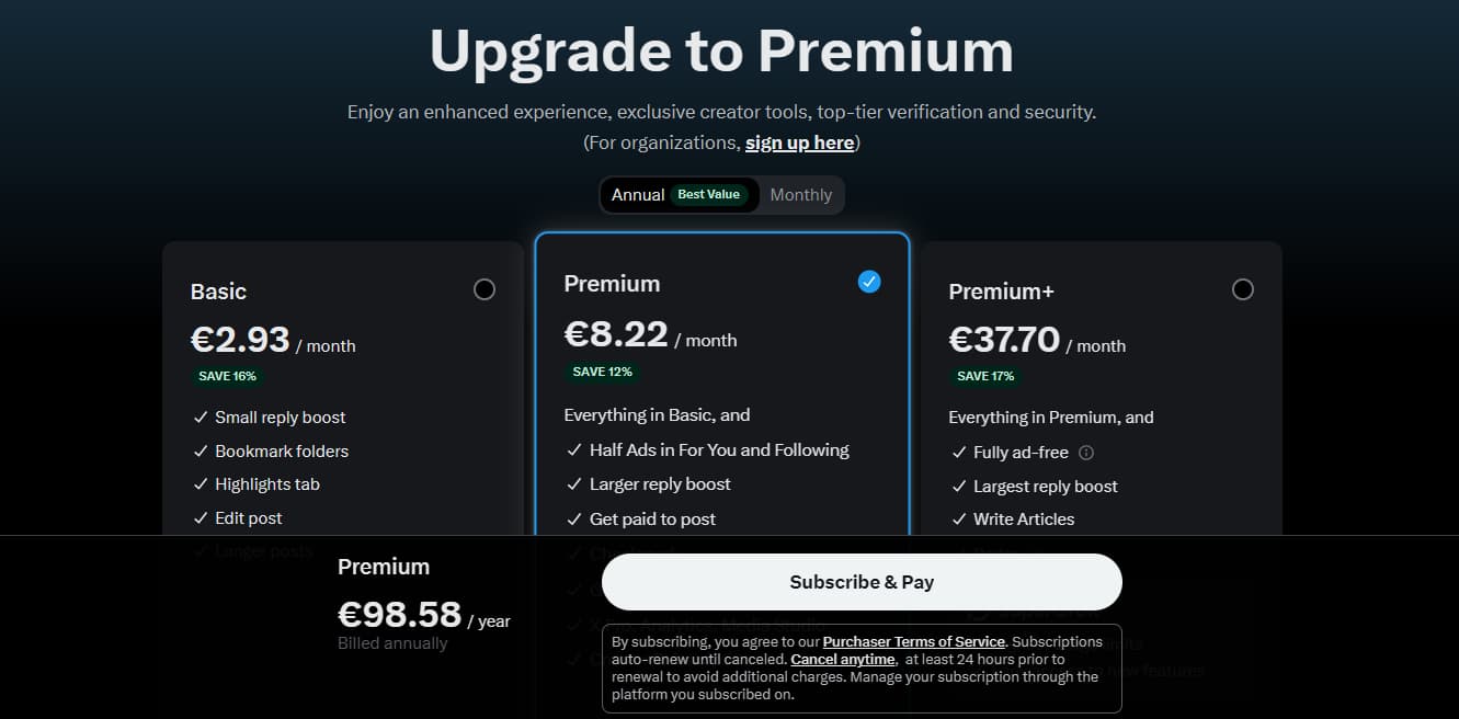 Select plan and tap on subscribe and pay button