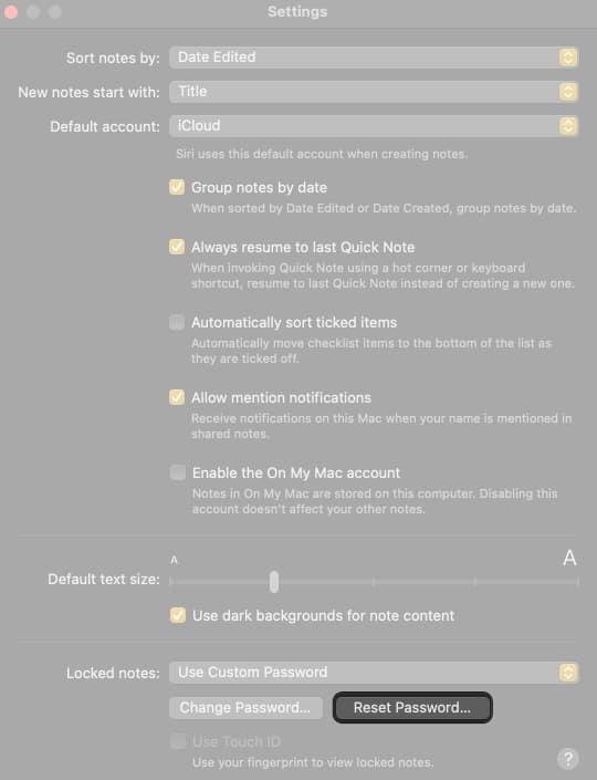 Select reset password option