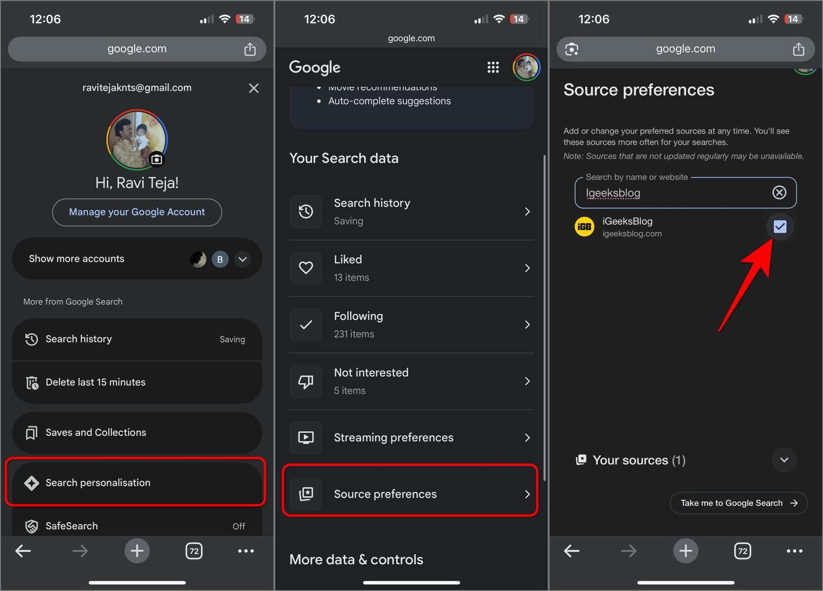 selecting source preference google mobile