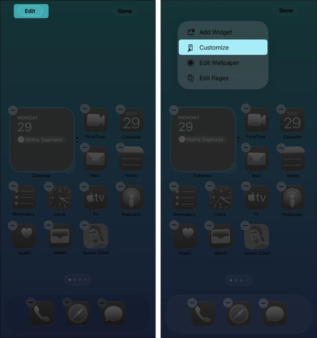 Tap edit and choose customize option