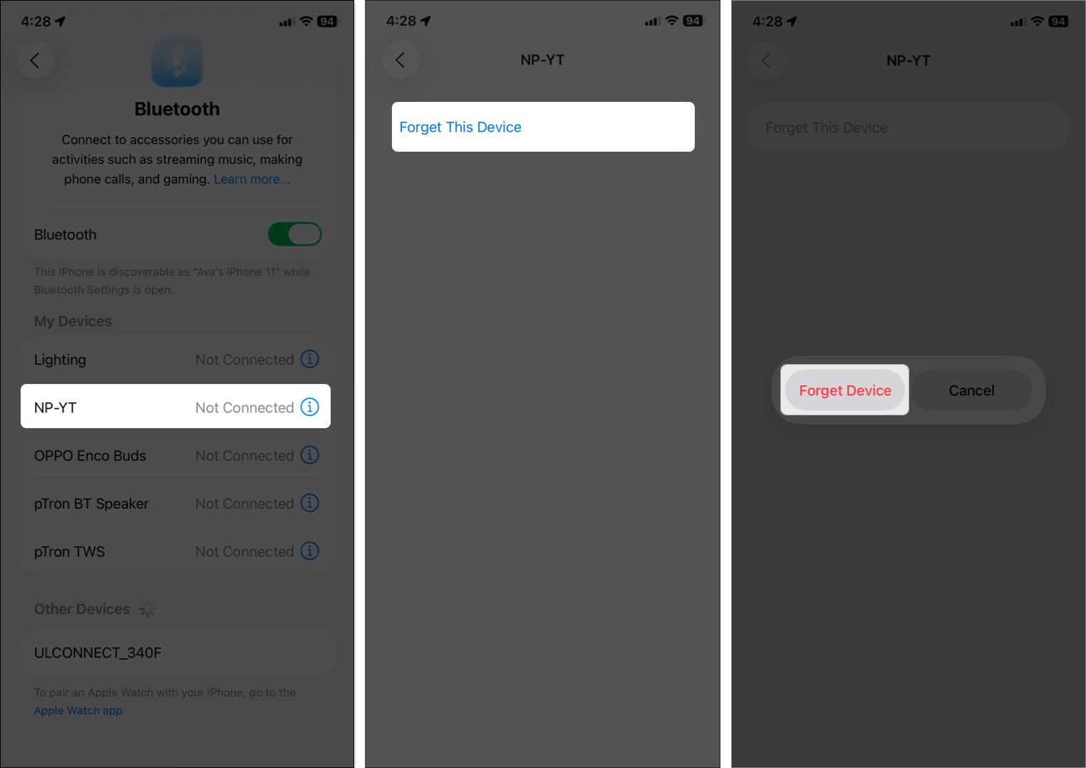 Tap on i button to disconnect from bluetooth