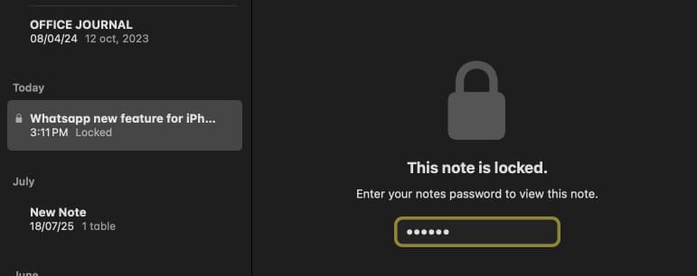 Tap on locked Note and add password to access Notes