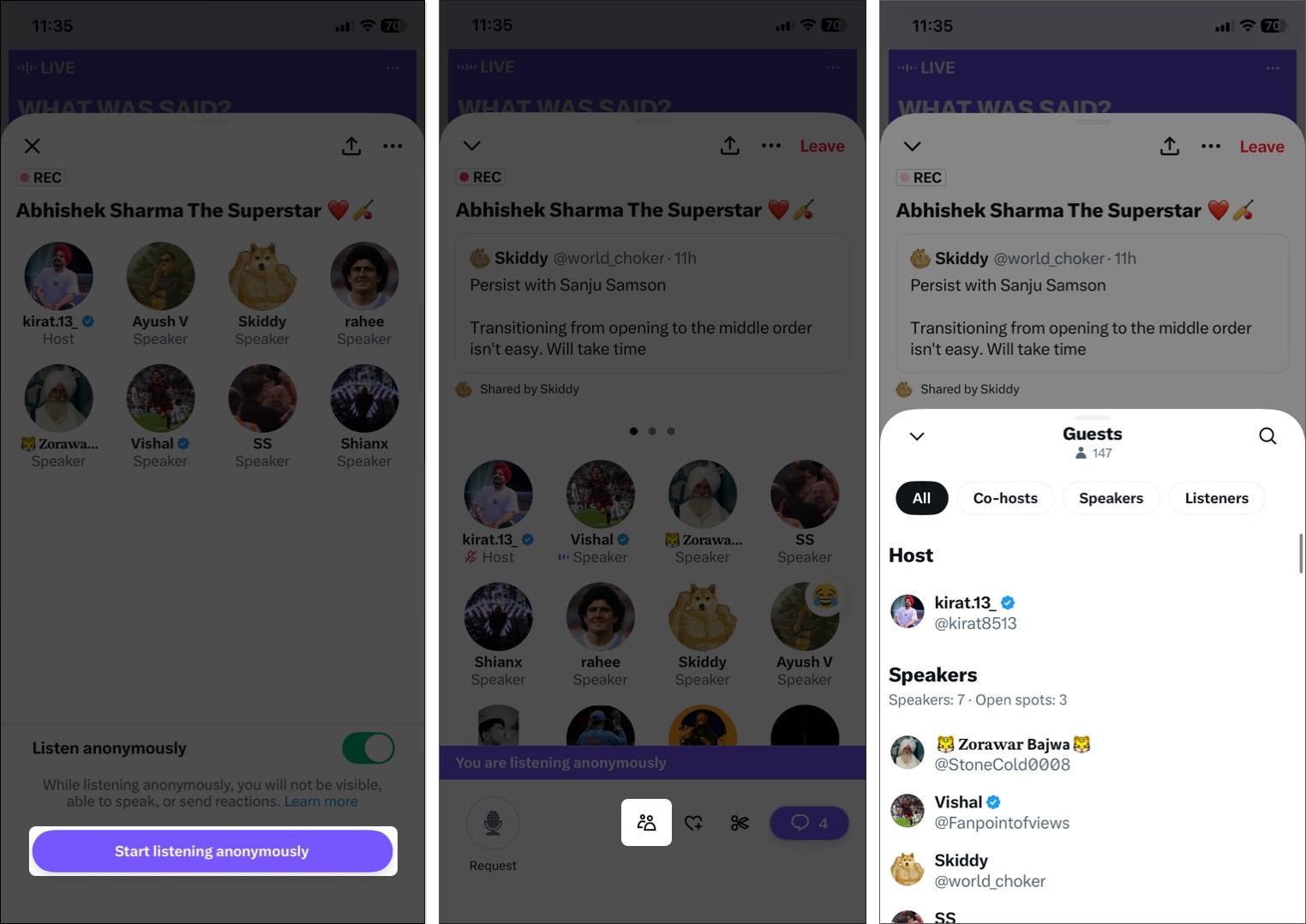 Tap on people icon to see speakers and listeners