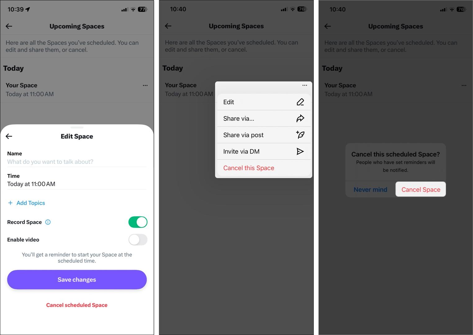 Tap three dots then select cancel this space