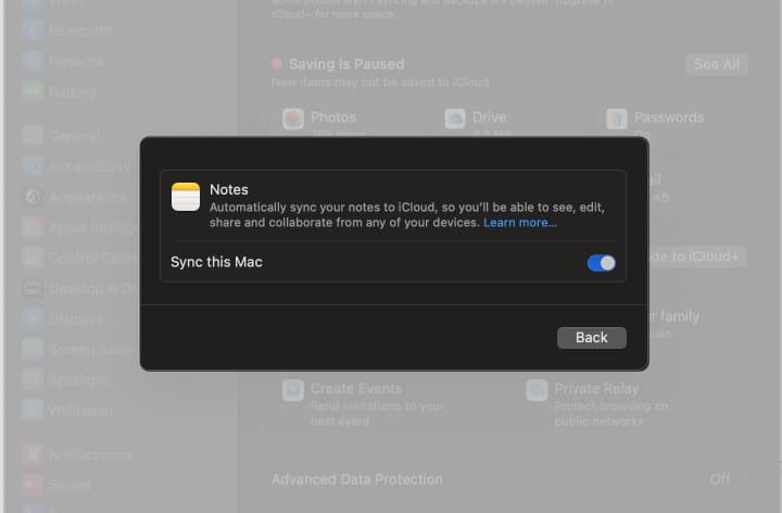 Turn iCloud notes off on Mac