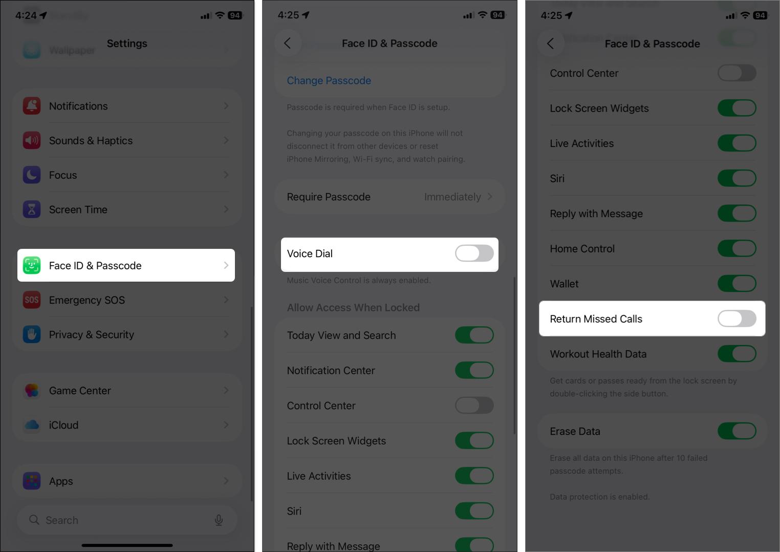 Turn off both option from face id and passcode settings