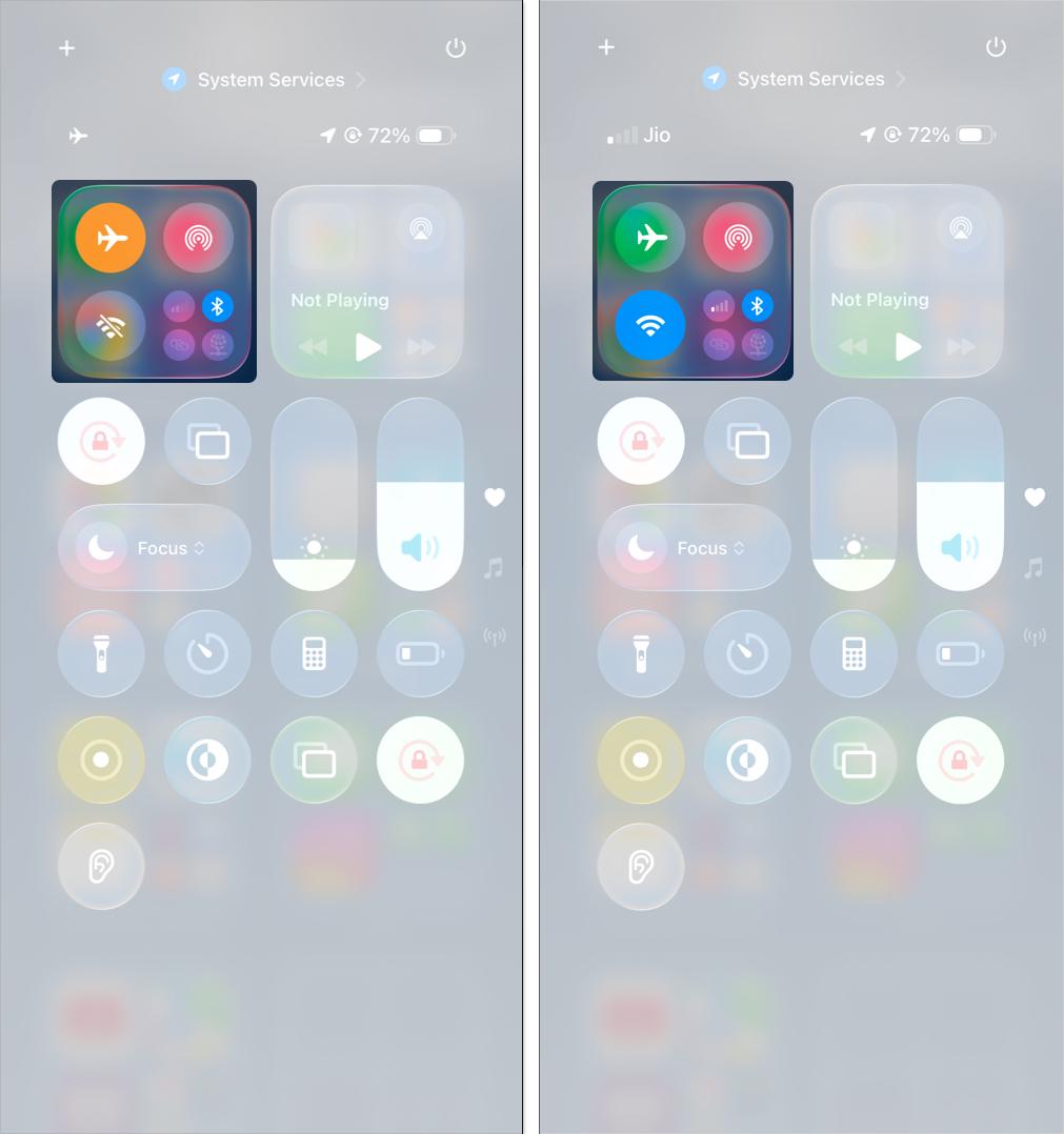 Turn on wifi or mobile data from control center on iPhone