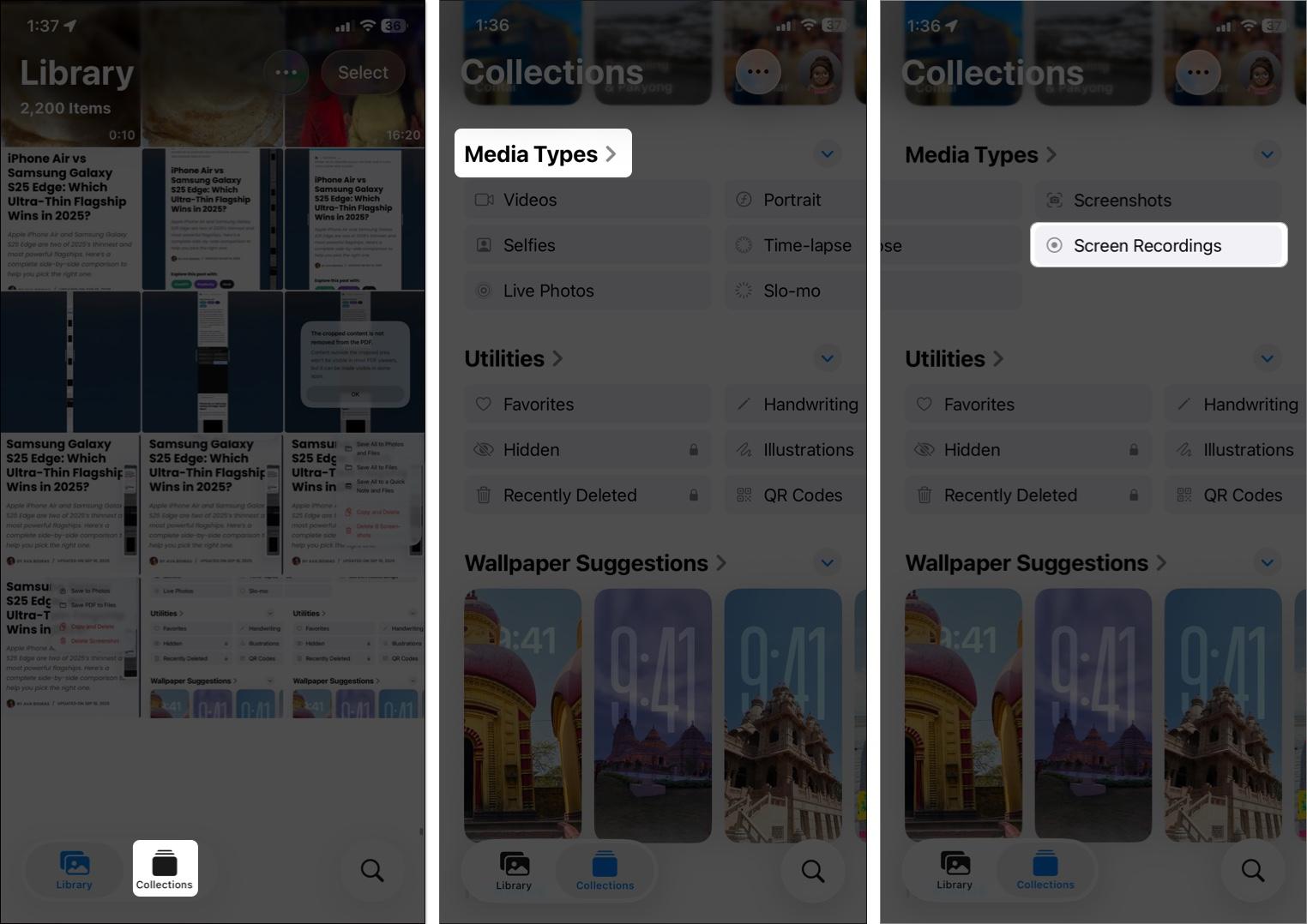 View screenshots on an iPhone