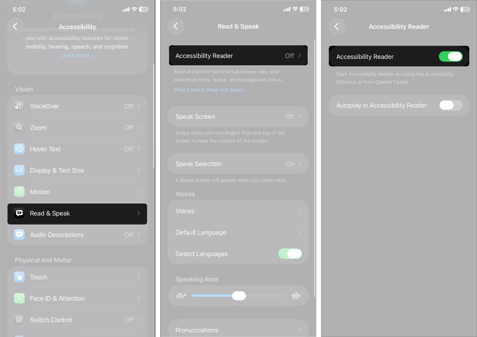 Tap on Accessibility Reader and toggle on Accessibility Reader