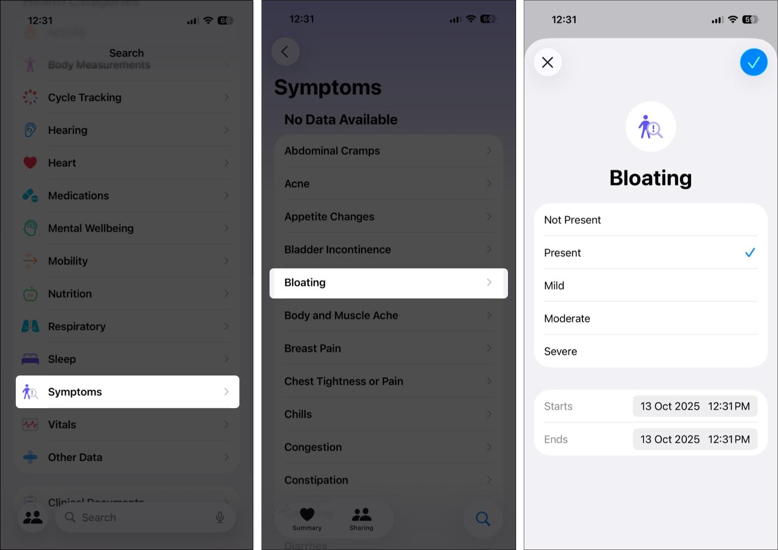 Add and Monitor Symptoms data in the Health app on iPhone