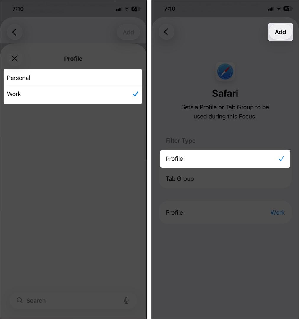 Choose which profile to link and tap Add to save.