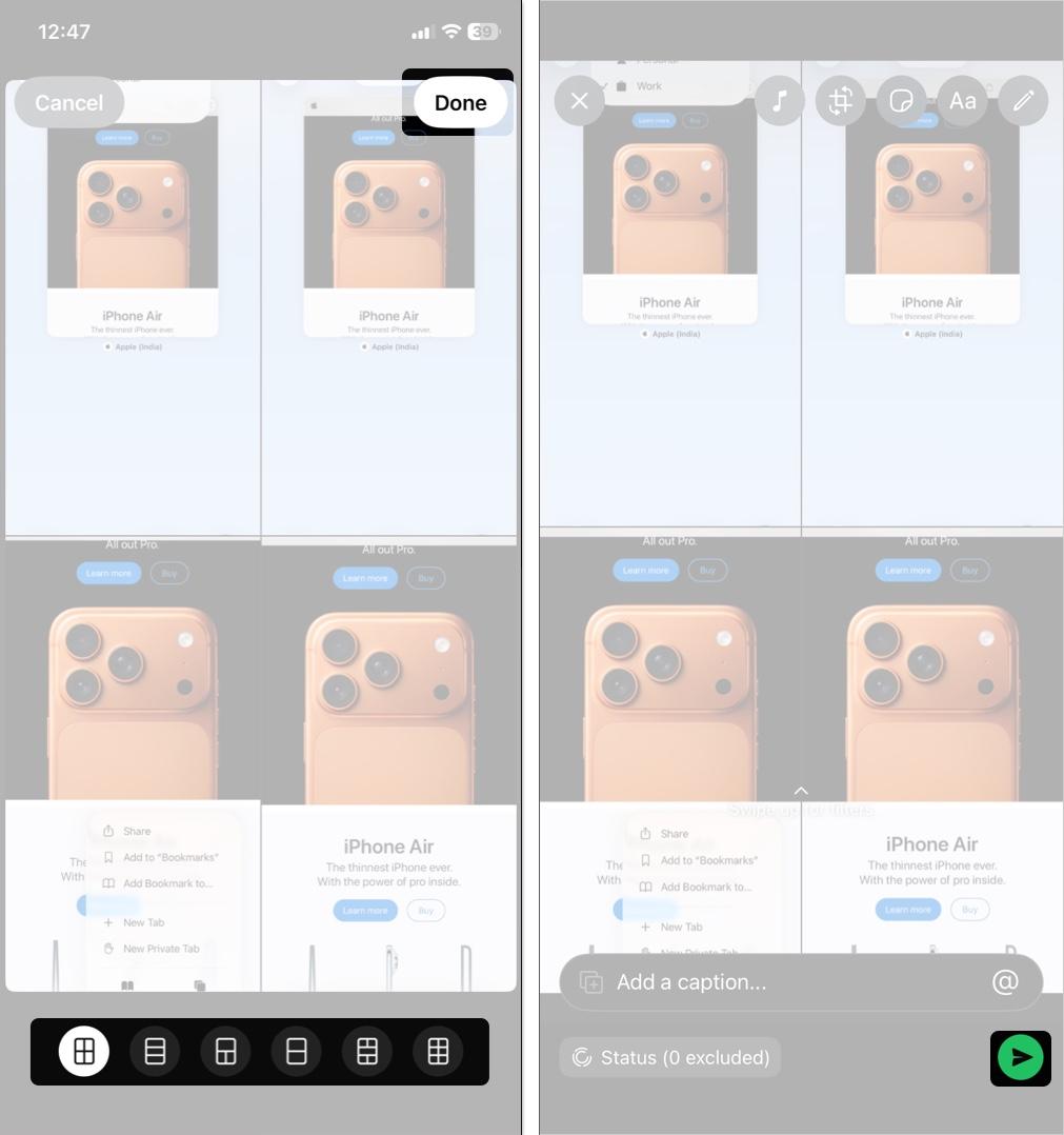 Choose grid styles and tap done