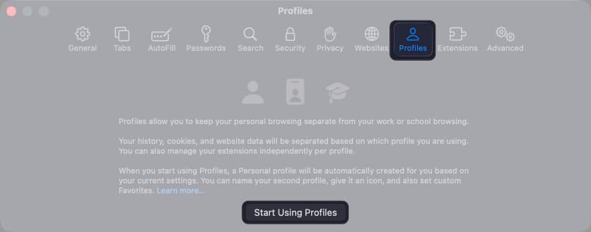 Click Start Using Profiles on the prompt.