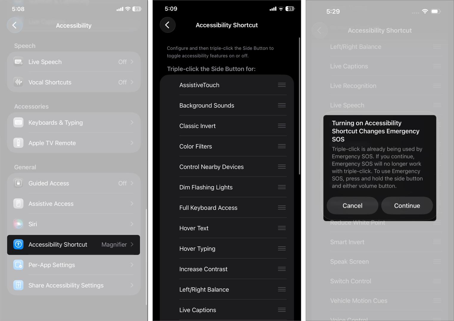 Customize accessibility shortcuts on iPhone