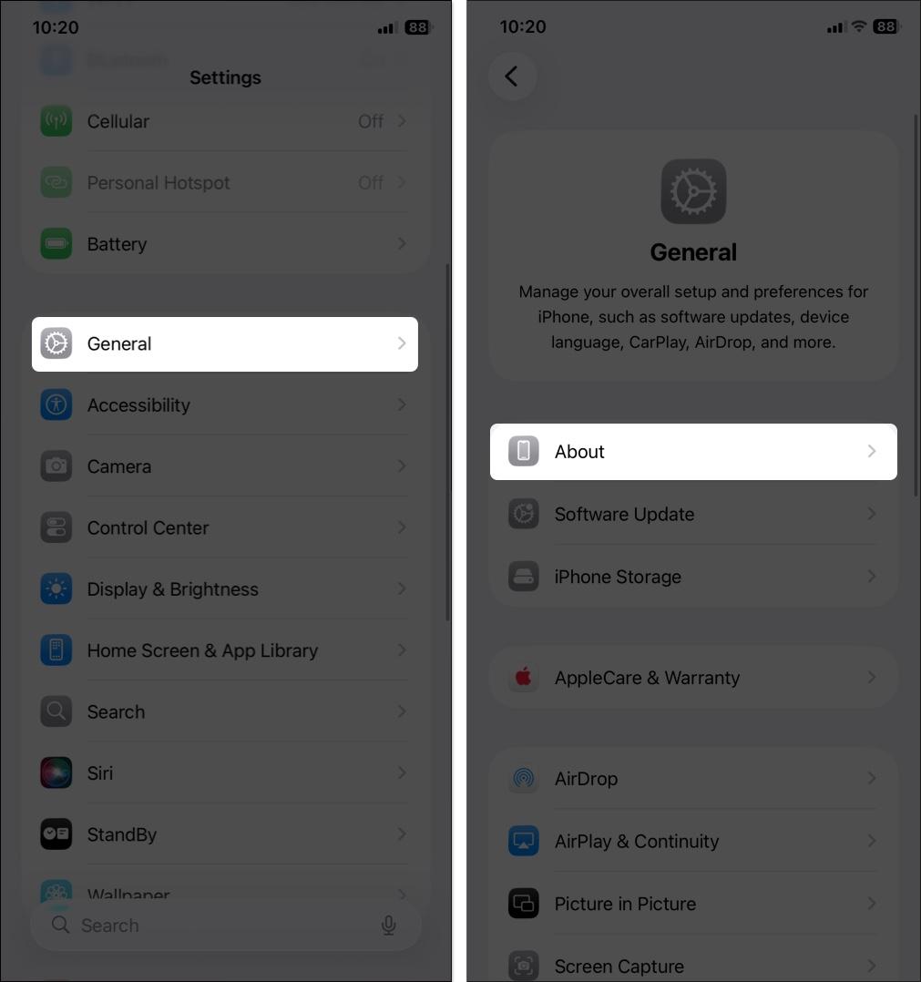 Go to Settings → General → About