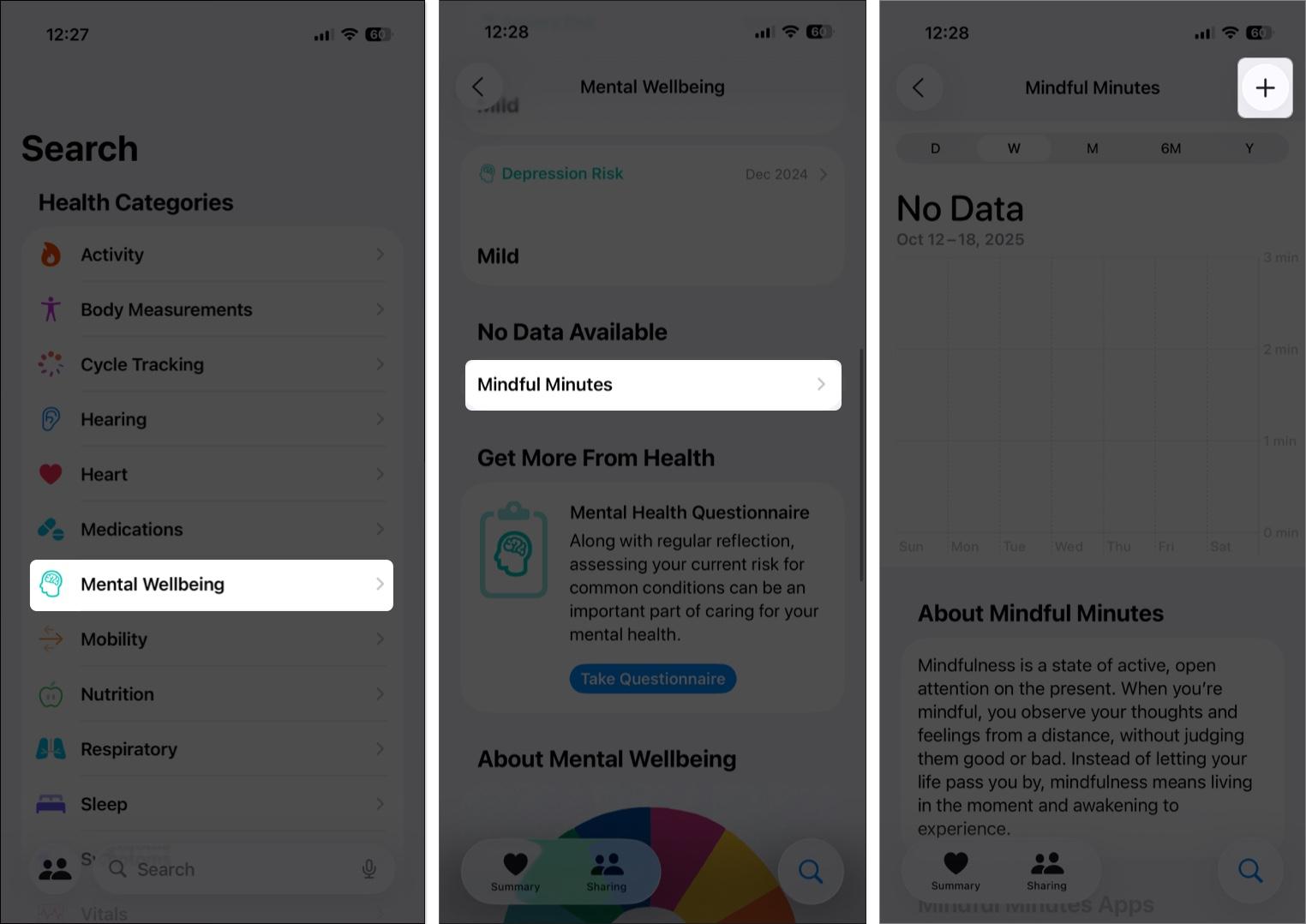 Mindful Minutes option under Mental Wellbeing in Health app