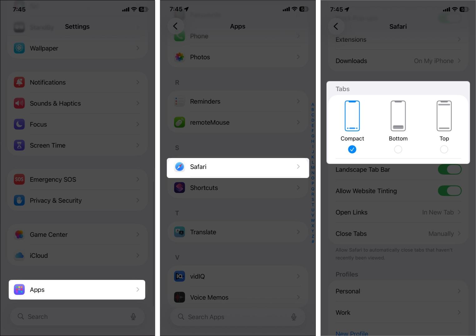 Pick your Tab layout on Safari