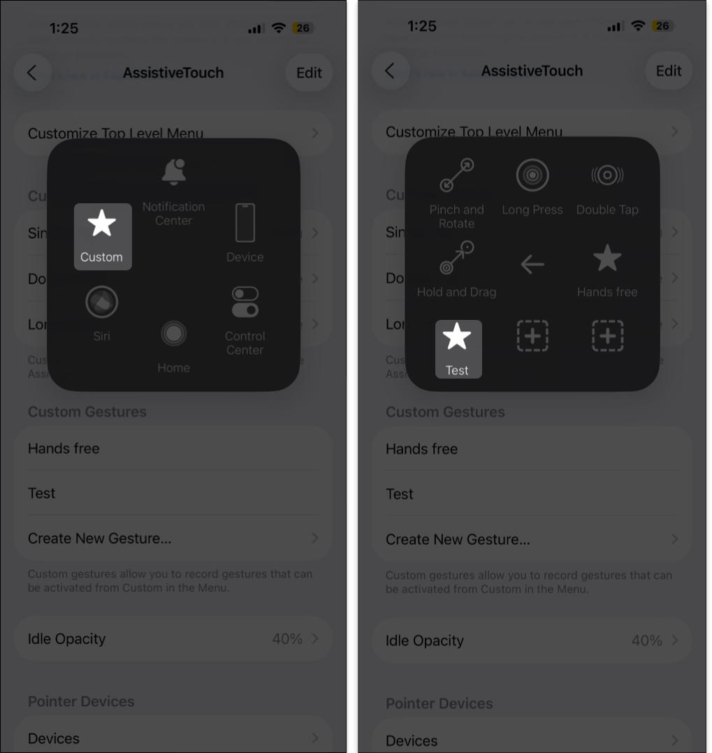 Access new gesture from assistive touch button