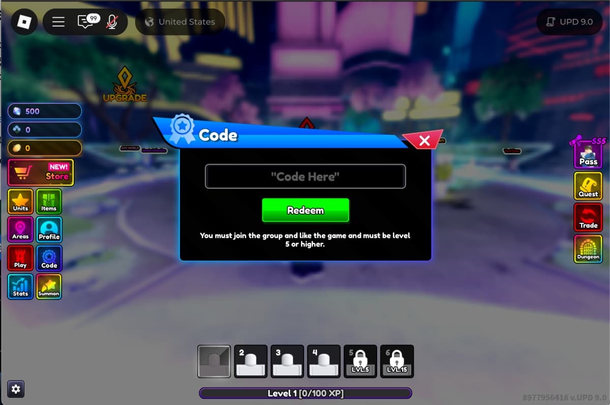 Code option on Anime Rangers X