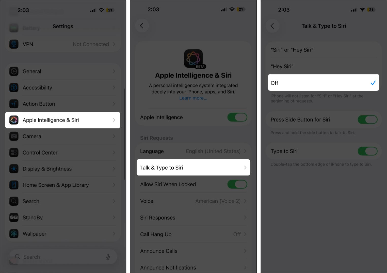 Disable hey Siri voice activation