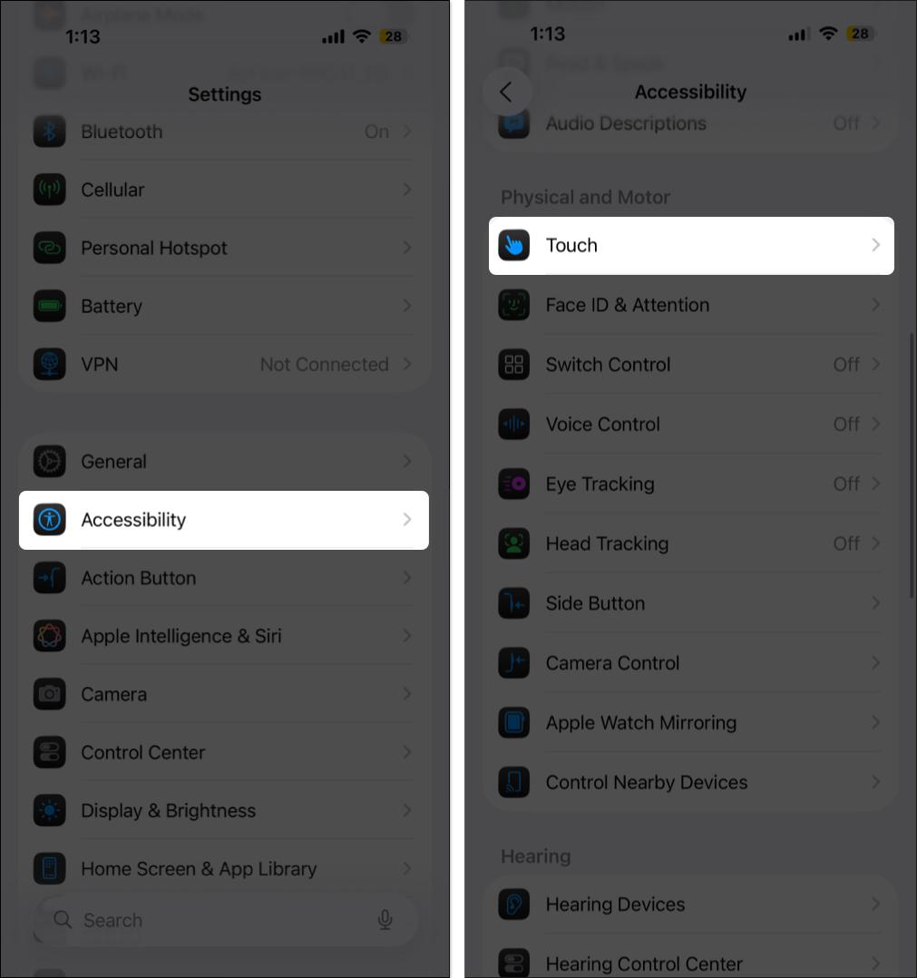 Open accessibility settings on iPhone