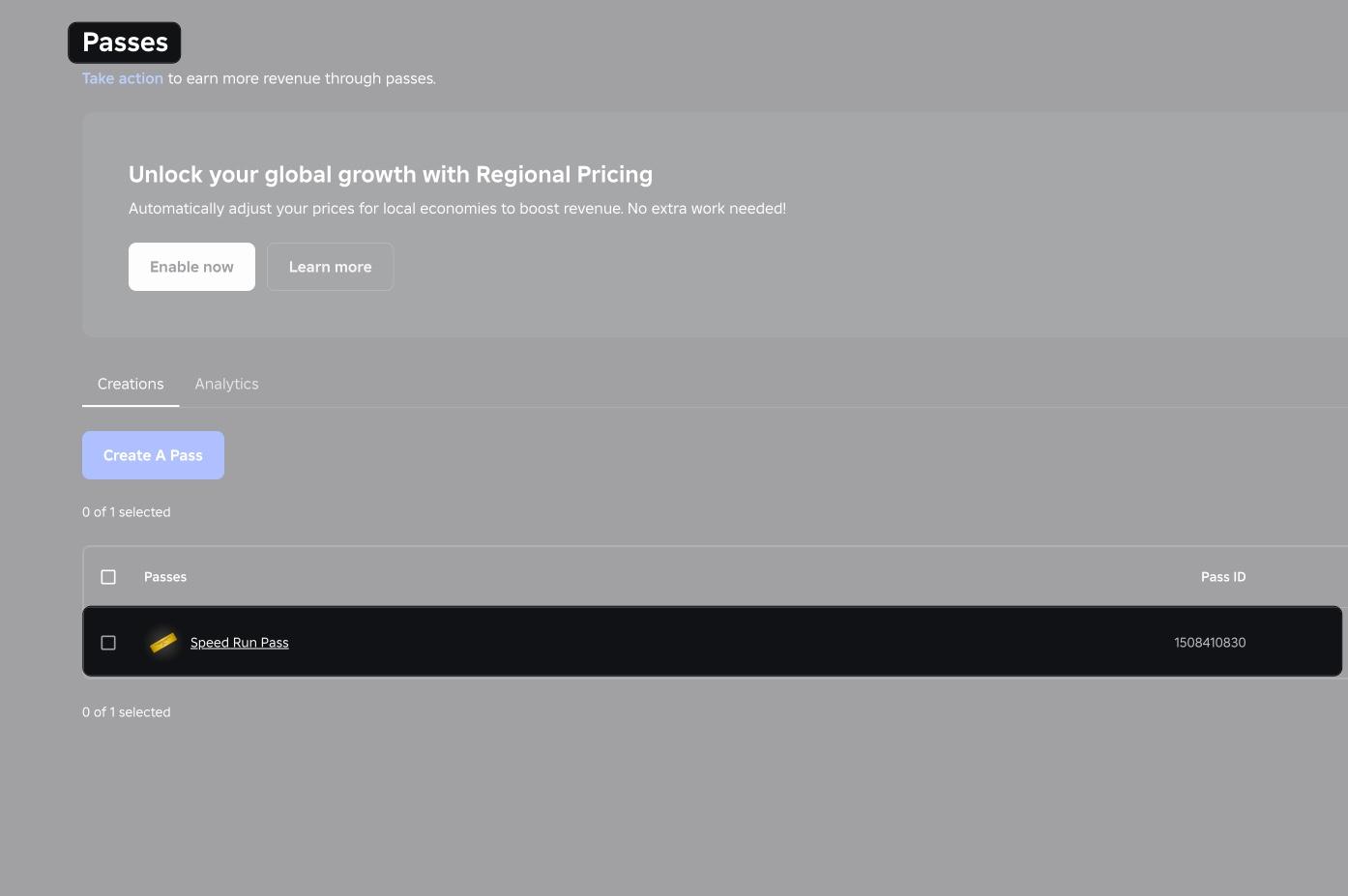 Select the pass you created