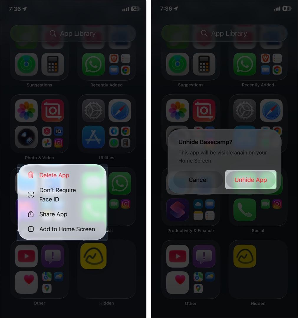 Tap on hidden folder then choose app to unhide