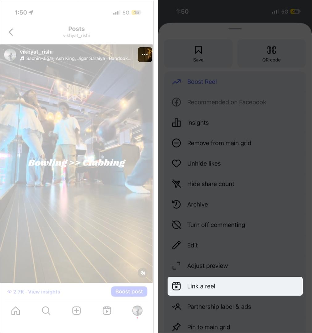 Tap on three dots then select link a reel option