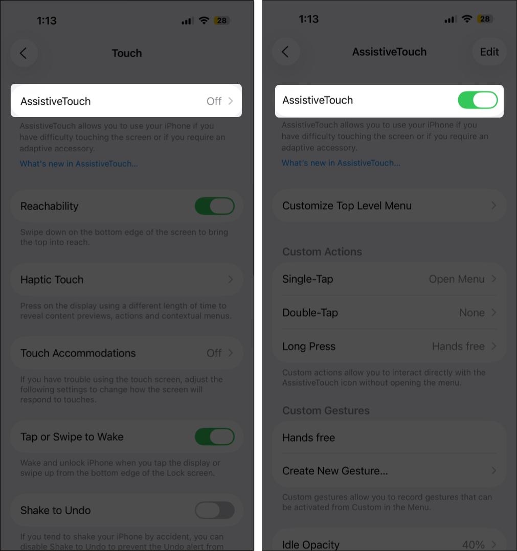 Turn on assistive touch