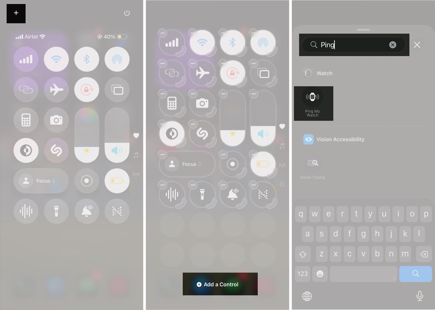 Add Ping My Watch control to iPhone Control Center
