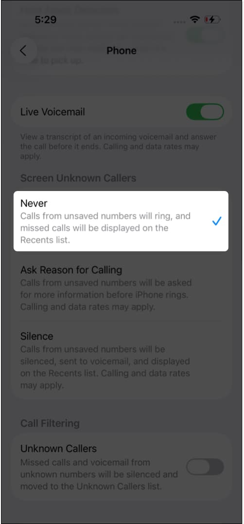 Set screen unknown callers to ask reason for calling