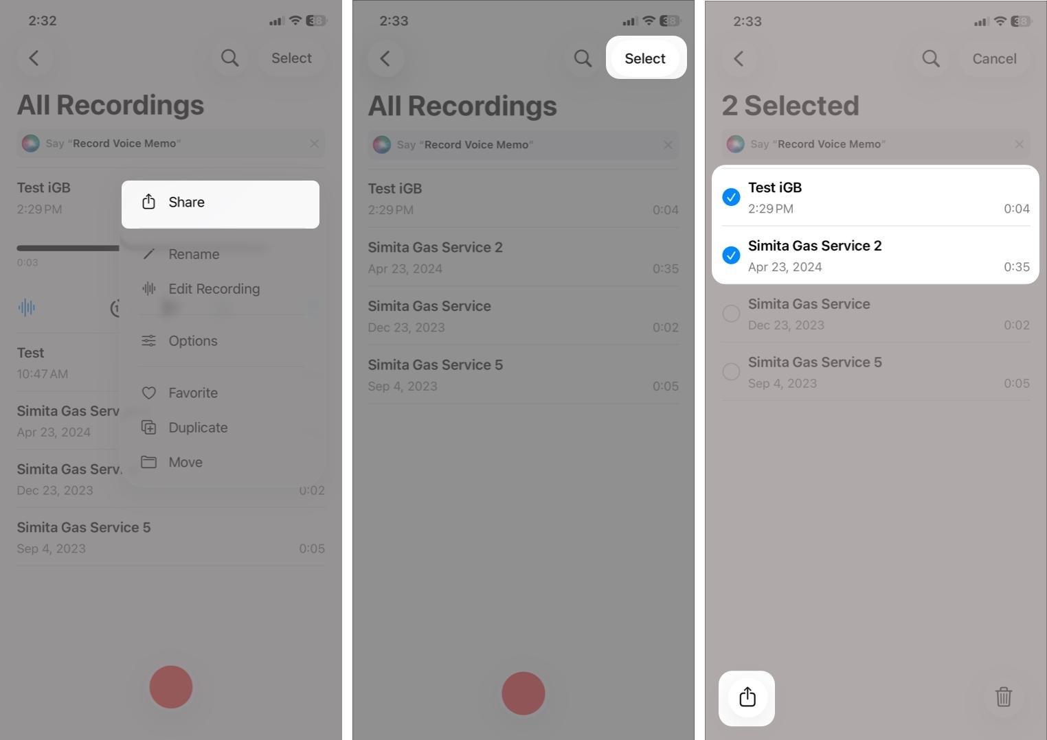 Sharing & Exporting Voice Memos 