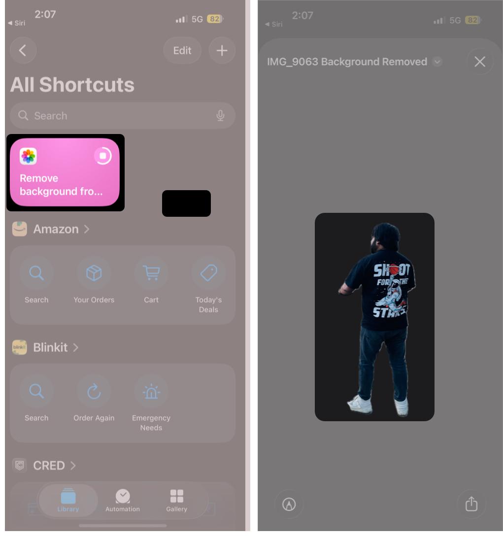 Activate Siri, say Remove Background from Photo, and select your image to auto-save the result.2