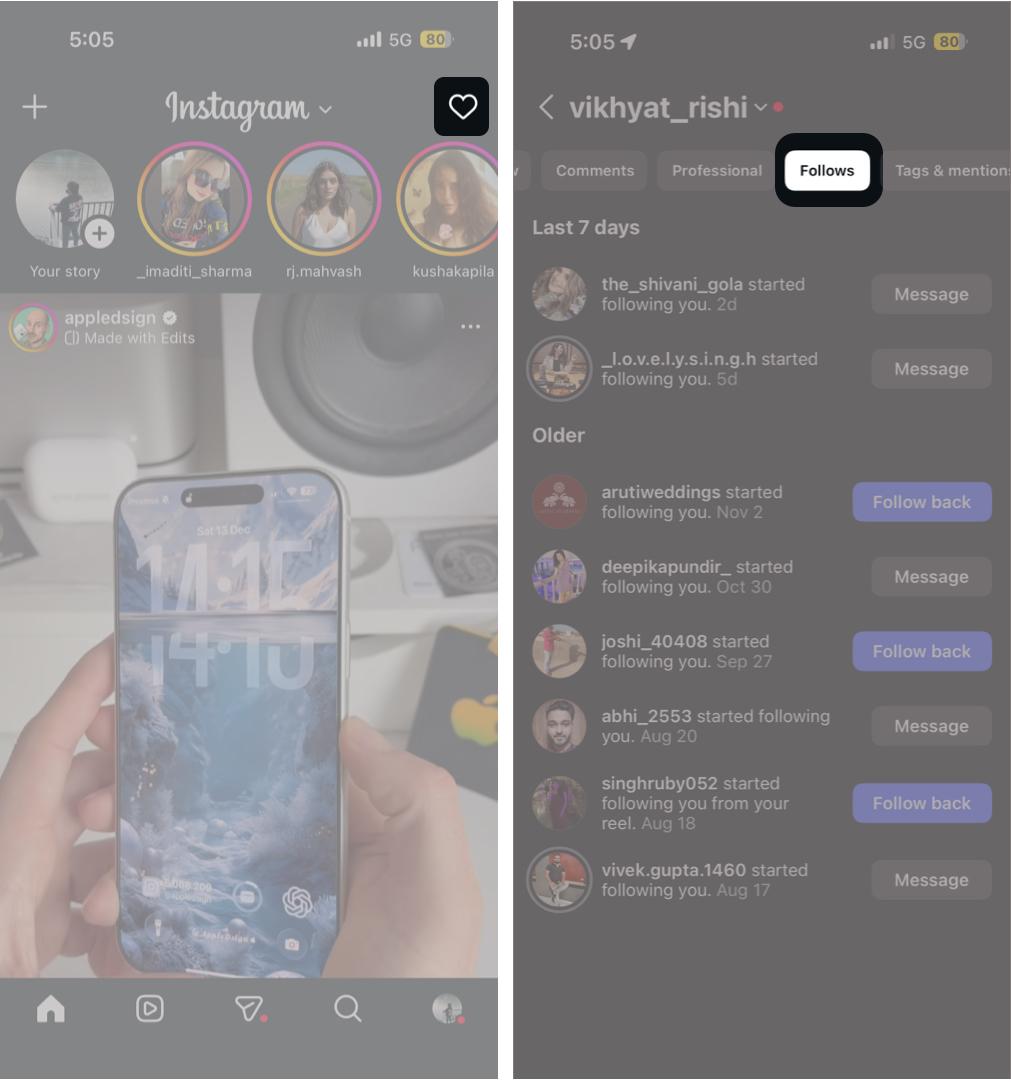Check Recent Follows in Your Activity Section