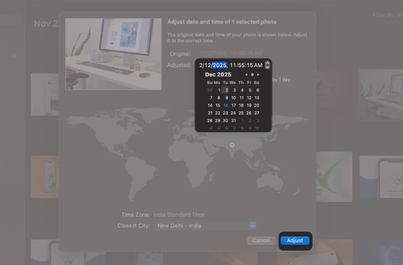Click on the date and timeCorrect the year or date and click Adjust