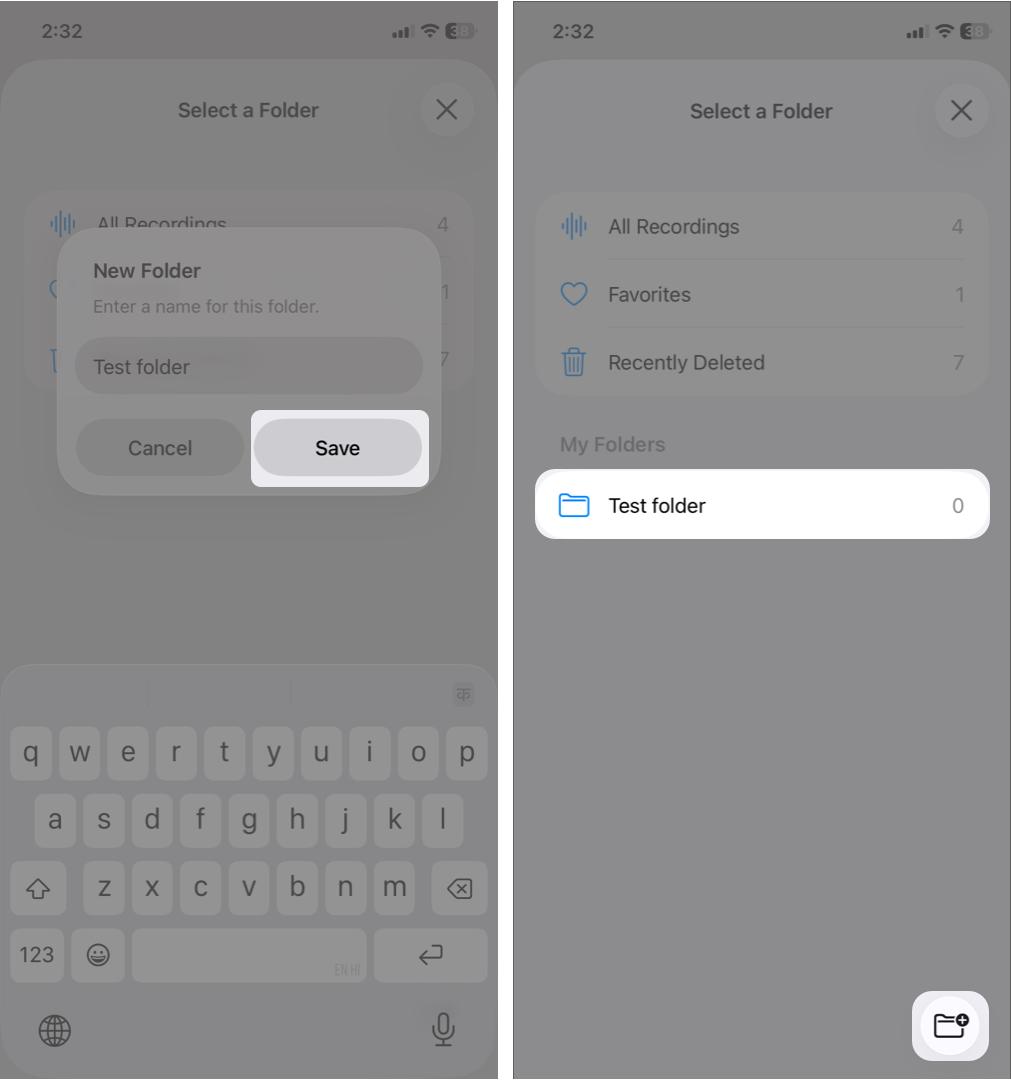 Select the folder tap the left arrow at the top left corner to see all your folders. From here, tap the plus icon to create new folders as well.