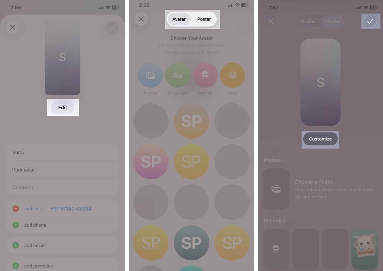 Customize the Poster and Tap Checkmark