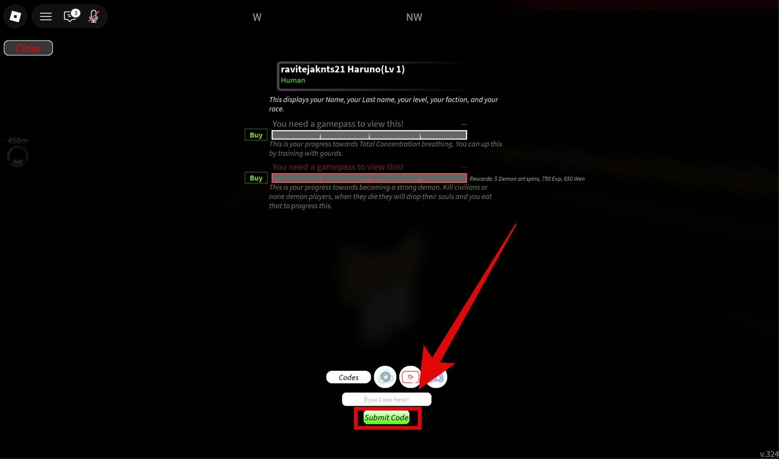 Enter the code and Hit Submit Code to Redeem