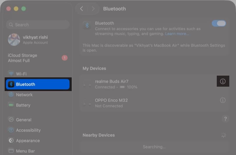 Go to Settings, Bluetooth and Click on (i)