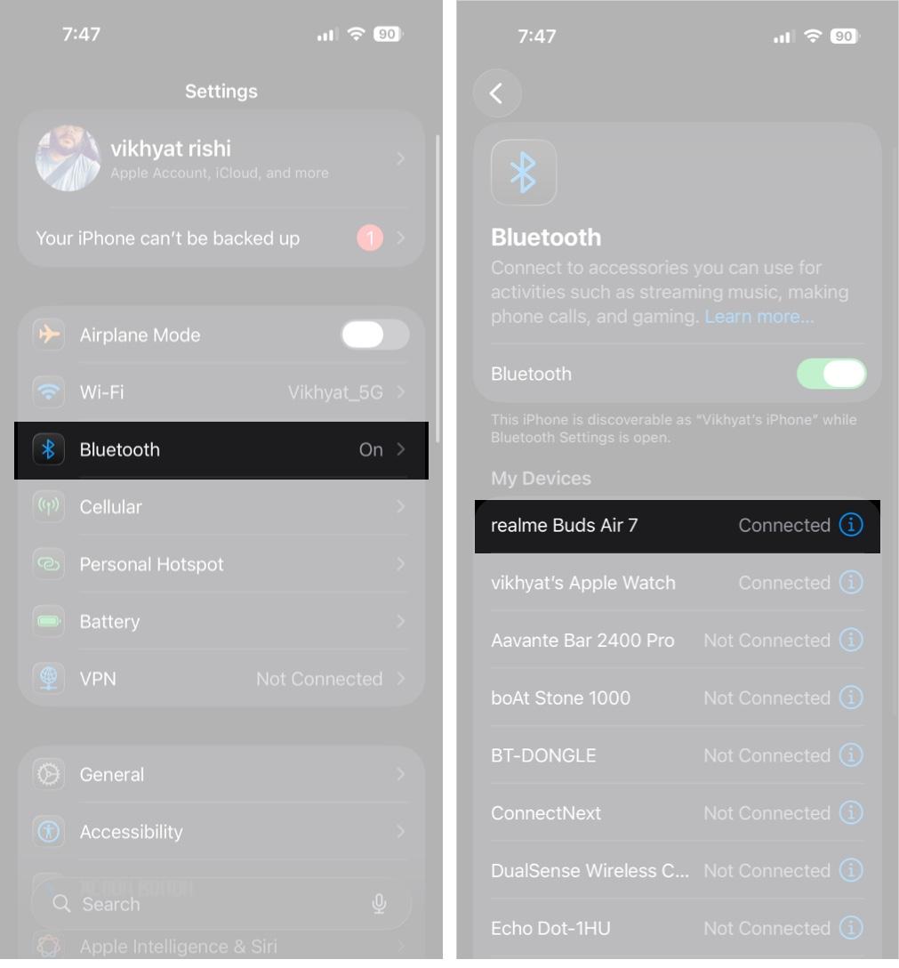 Go to Settings, tap Bluetooth and Tap the (i) button