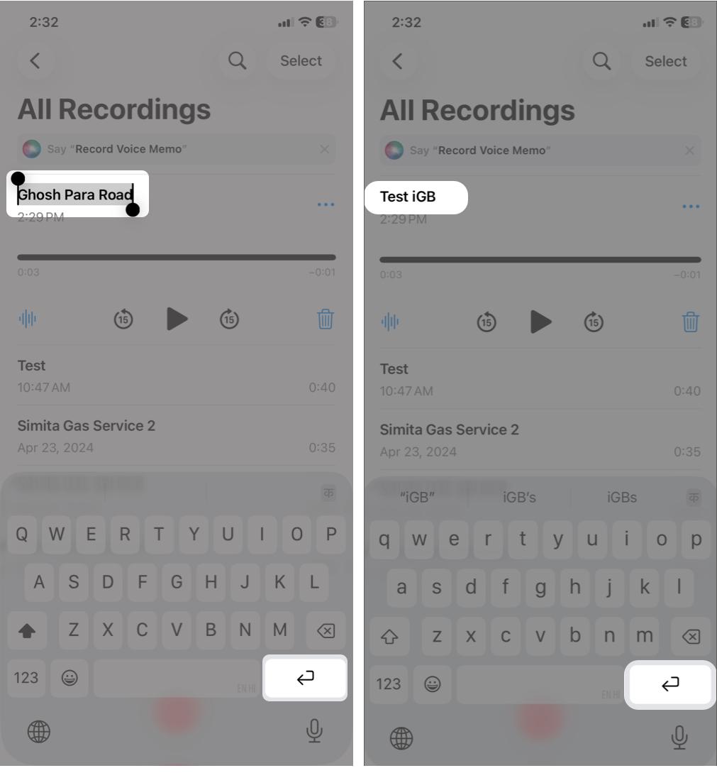 Tap the recording Select the recording name and Enter a custom title And Save It 