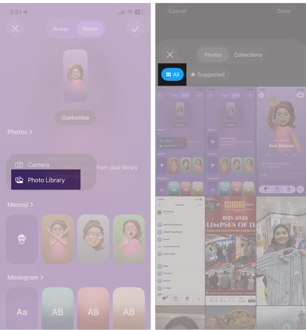 Select Photo Library and Tap on All to Choose One