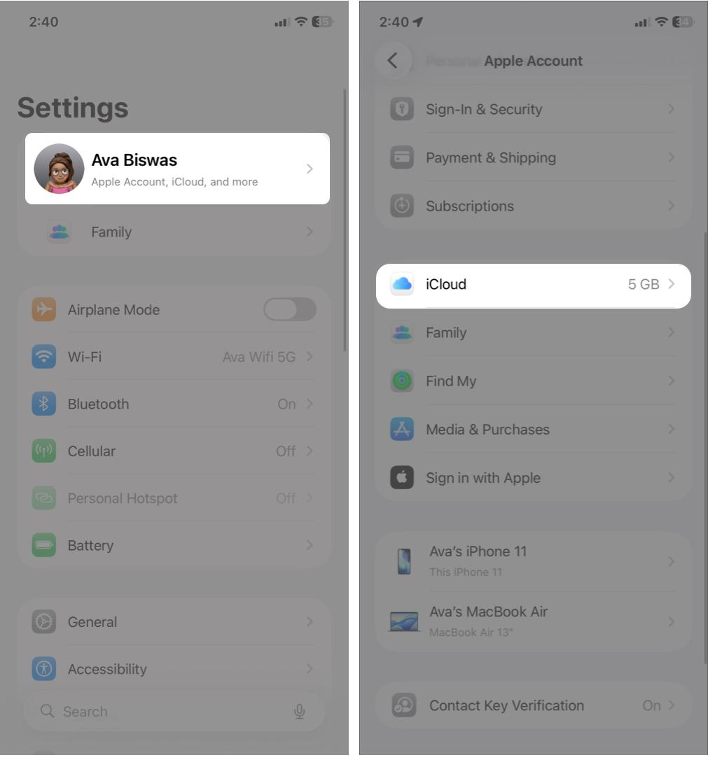 Go to Settings click at [your name] and iCloud