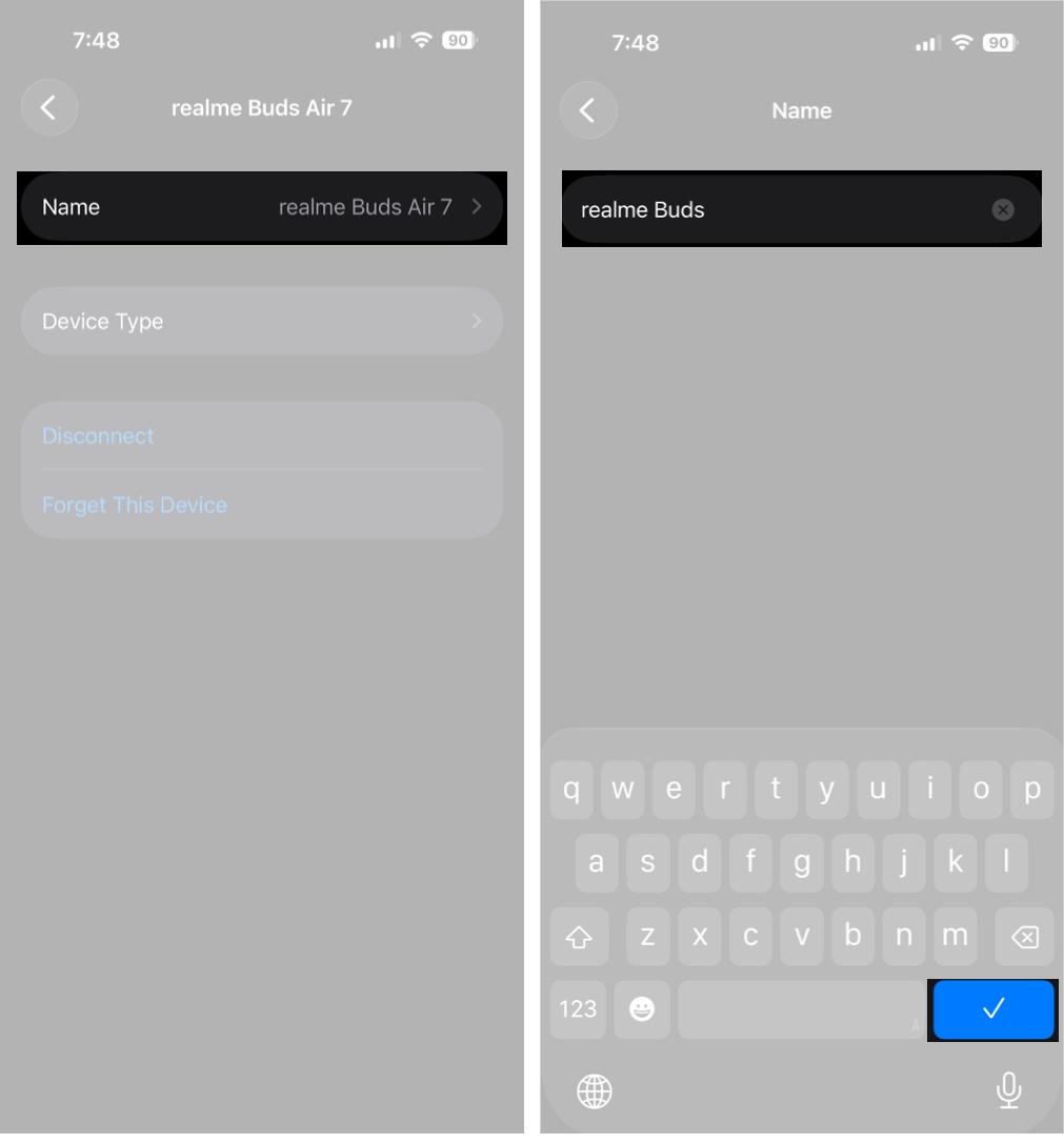 Tap Name to change and tap done