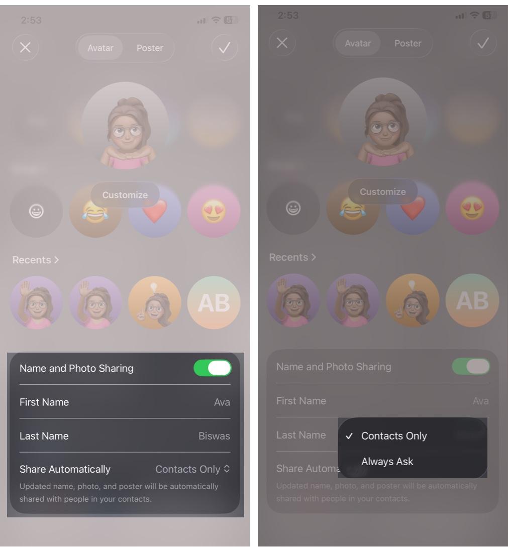 Tap the Dropdown Next to the Share Automatically