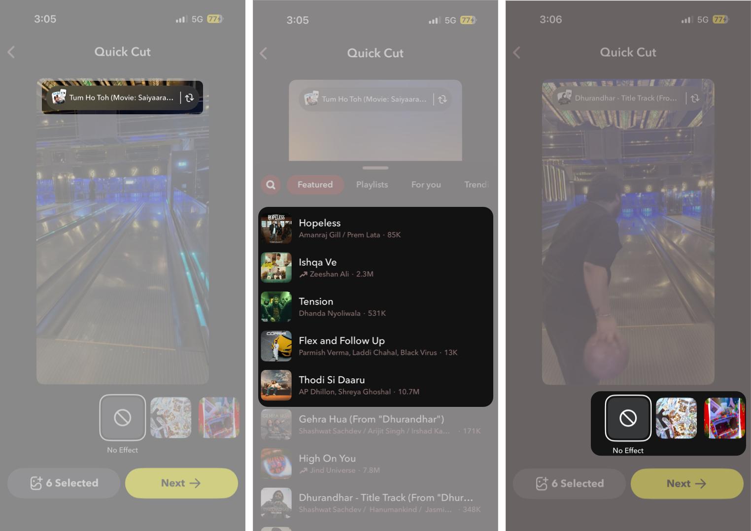 Tap the music banner to change songs and swipe the effects carousel to apply visual effects