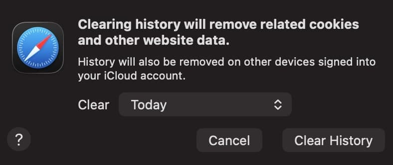Click the Clear History Button