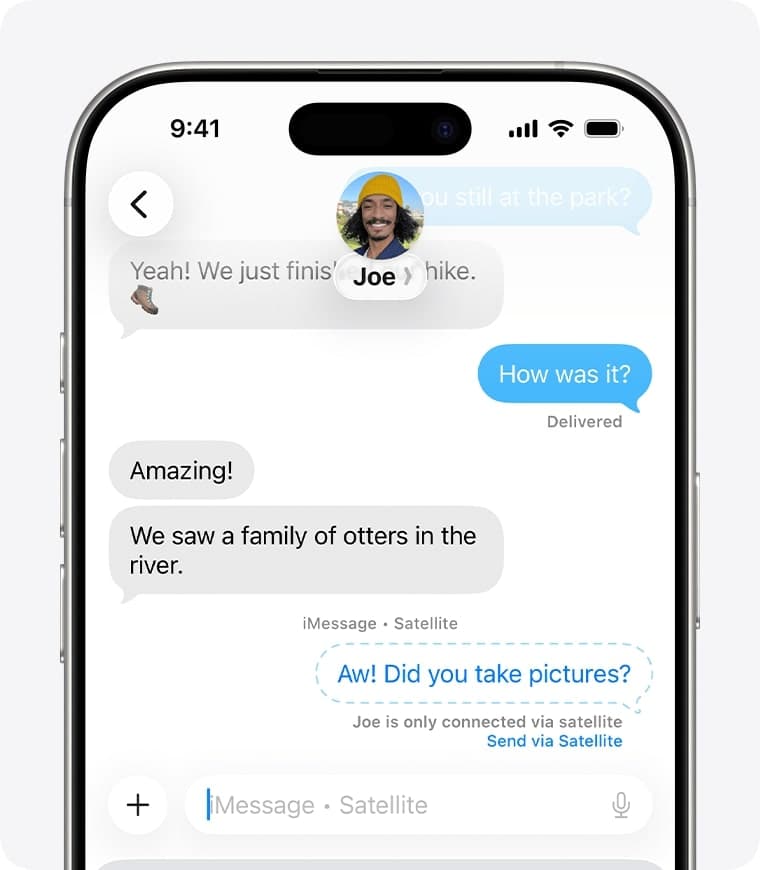 ype and send your message, then tap the Send via Satellite option below the message bubble.