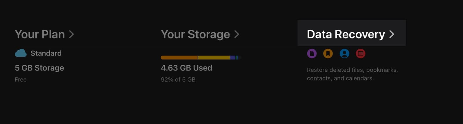 scroll down to the bottom and click Data Recovery
